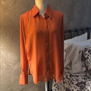 Orange Long Sleeve Button Down Shirt with Dress Collar